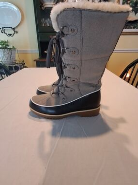 Apres Women's Gray Lace-Up Winter Boots with Faux Fur Trim Size 9